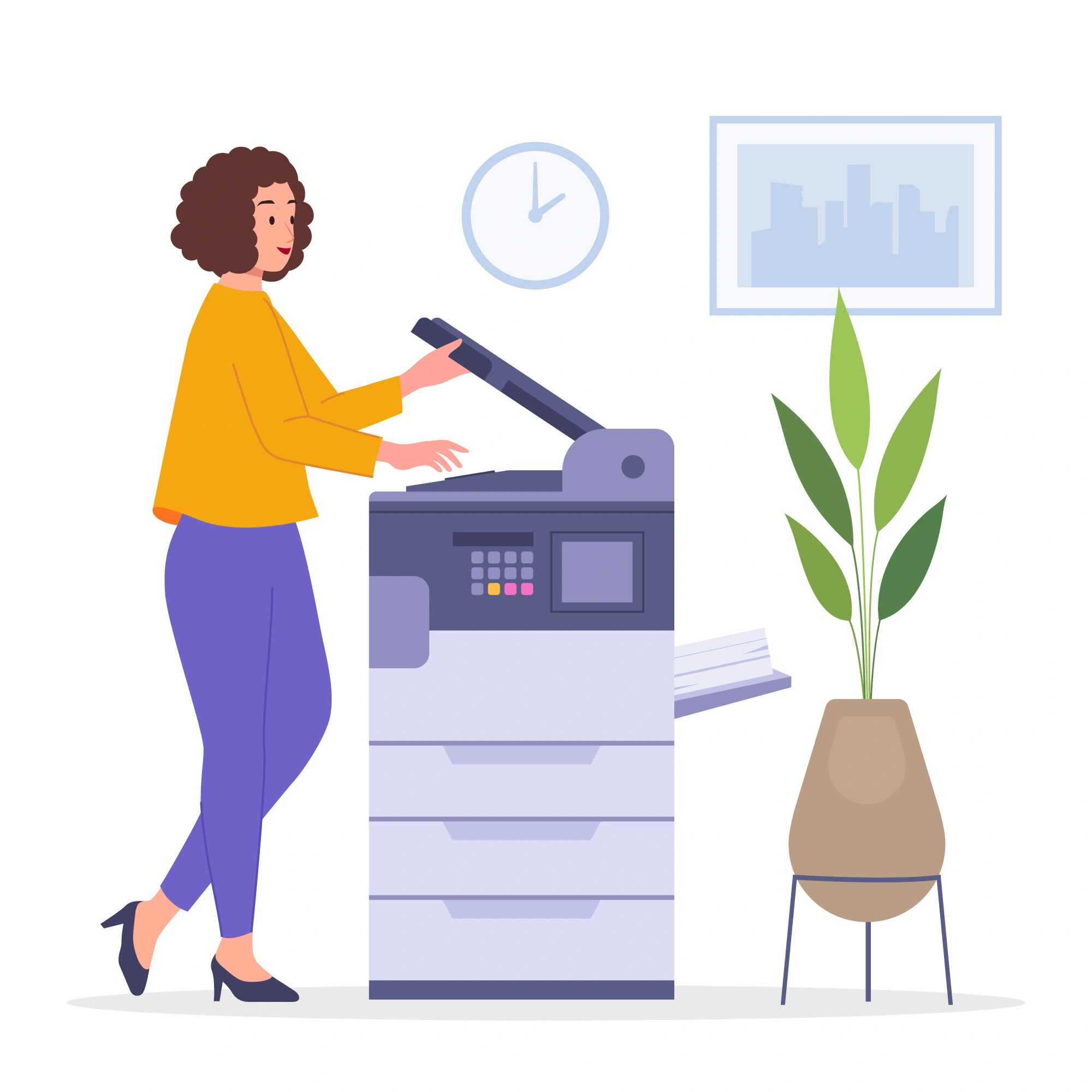 cartoon image of woman using copier
