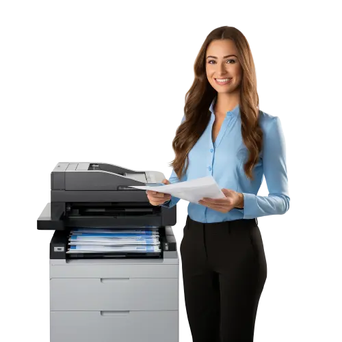 woman using a copier rental
